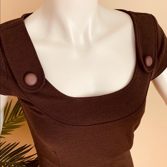 Cleo Brown Buttons Scoop Neck Midi Dress - Picture 2 of 7